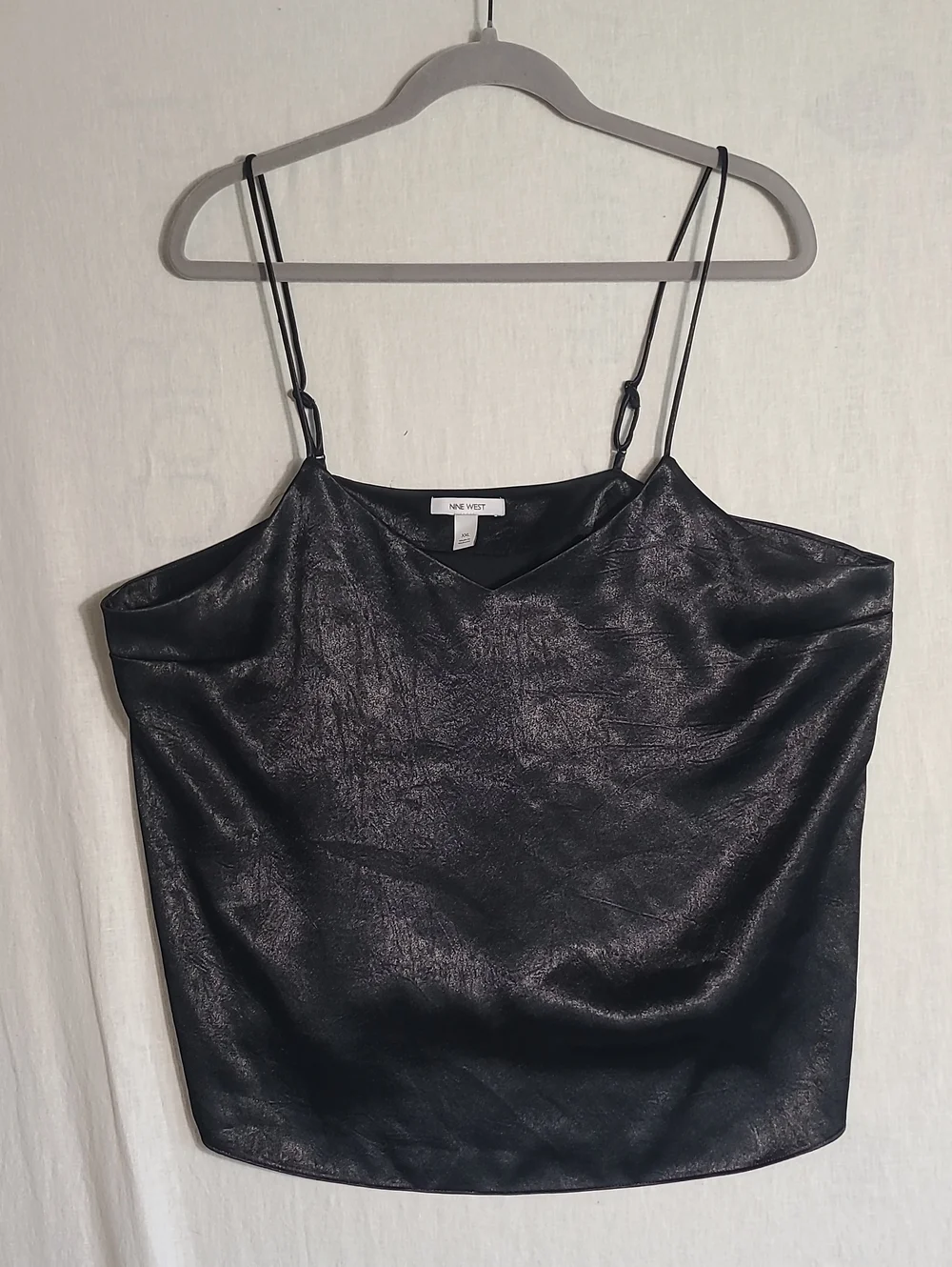 Nine West Black Satin Leather Look V-Neck Spaghetti Strap Cami Size XXL